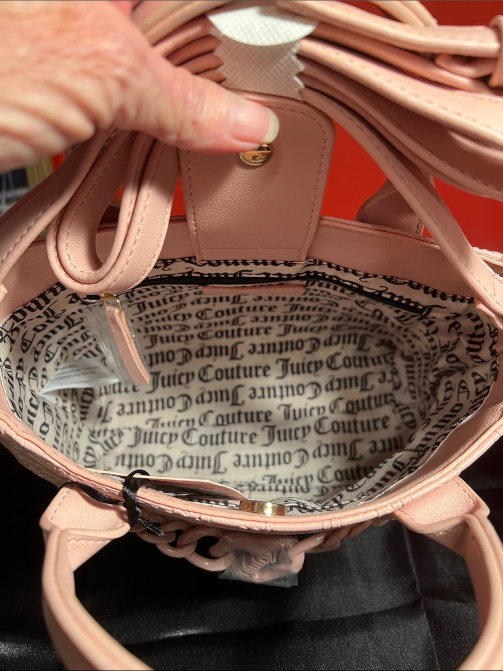 Juicy Couture Blush Pink Embossed Logo Tote with Chain Accent - Picture 4 of 7